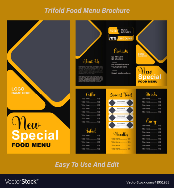 trifold food menu exclusive template design
