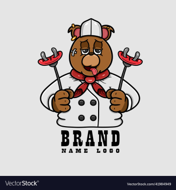 mascot bear chef logo with sausage