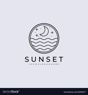 line art night beach sunset logo