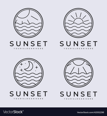 set line art sunset logo bundle