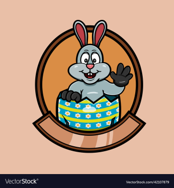 mascot rabbit cartoon on eggs logo happy easter