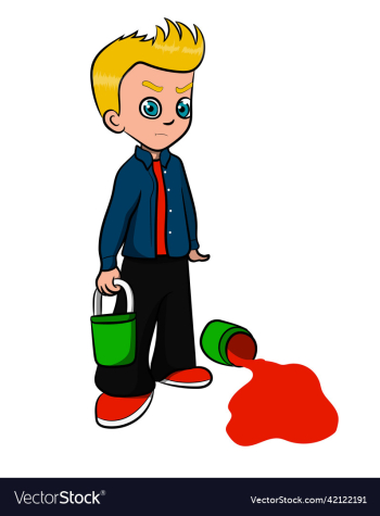 small boy love to paint cartoon character