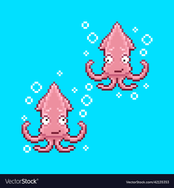 two smiling cute squid looking at each other
