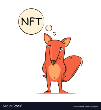 funny cartoon red fox thinking about nft