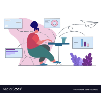 flat girl with computer