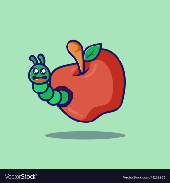 apple fruit with happy worm design