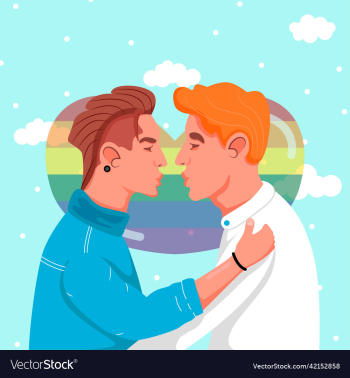 hand drawn happy kissing gay couple pride