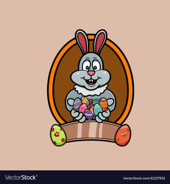 mascot rabbit cartoon bring eggs logo happy