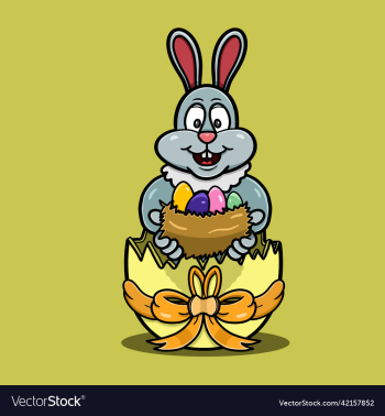 mascot rabbit bring eggs cartoon logo on egg