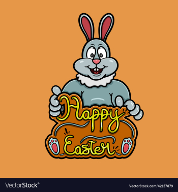 mascot rabbit cartoon logo bring happy easter