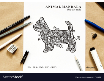 dog mandala line art style boho style
