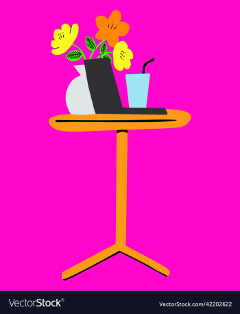 office desk with laptop computer and flower pot