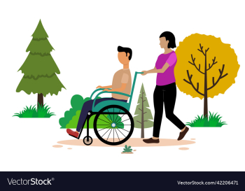 girl helping man with wheel chair