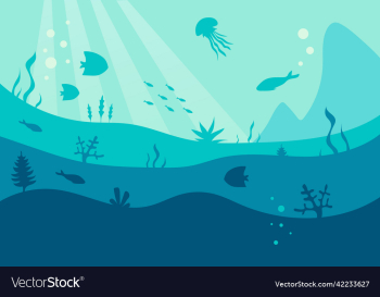 underwater world silhouette deep blue sea fishes