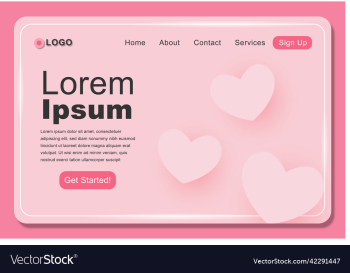 pink love landing page template design concept