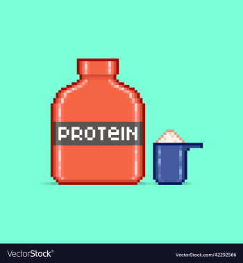 cartoon red protein can and scoop of powder
