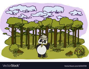a panda in forest against colorful landscape