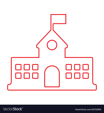 school building with flag line art icon