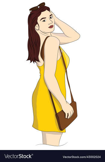 beautiful hand-drawn woman wearing a yellow dress