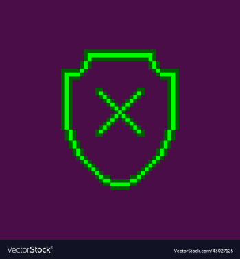 neon green glowing shield with cancel cross symbol
