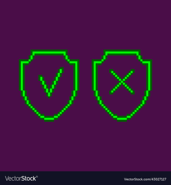 neon green glowing shields with tick cross icons