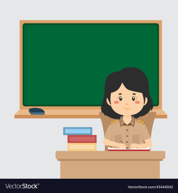 teacher sitting classroom with chalkboard