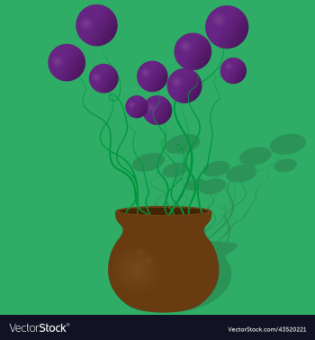 violet sphere alien flowers in ceramic pot