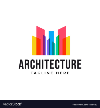colorful building and skyscrapers logo design