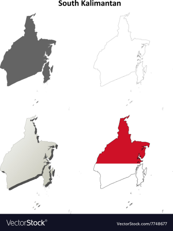 South Kalimantan blank outline map set vector image