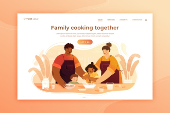 Family cooking together landing page template Free Vector