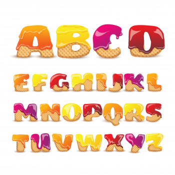 Coated wafers sweet alphabet letters set Free Vector