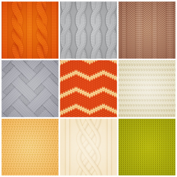 Realistic knitted patterns samples set Free Vector