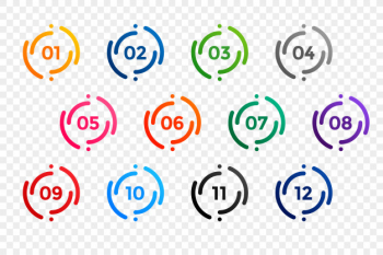 Stylish one to twelve bullet points number set Free Vector