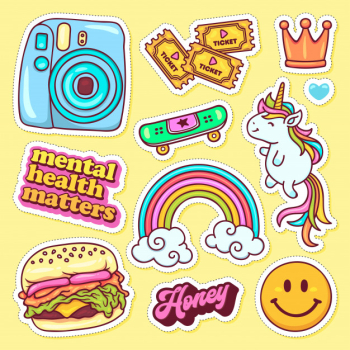 Sticker icons hand drawn doodle Free Vector