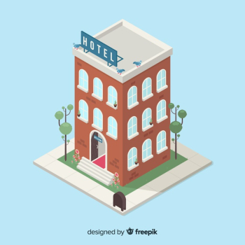 Isometric hotel building background Free Vector