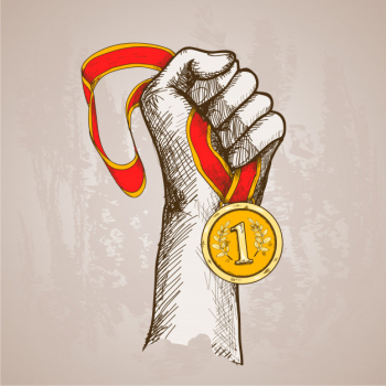 Hand holding medal Free Vector
