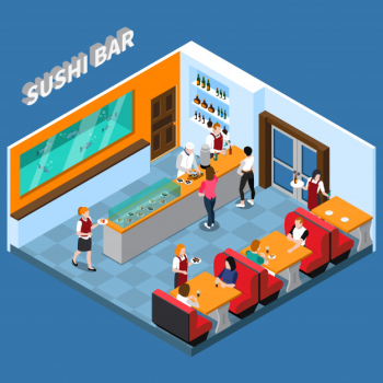 Sushi bar isometric illustration Free Vector