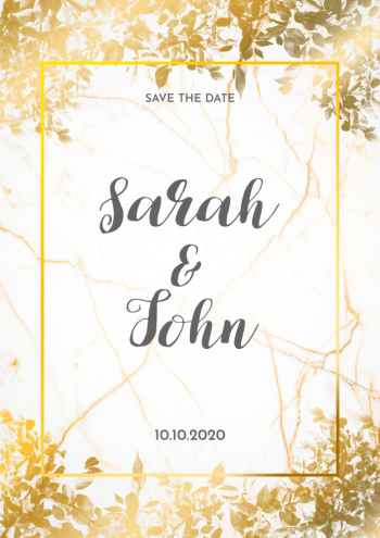 Wedding card invitation with golden leaves Free Psd