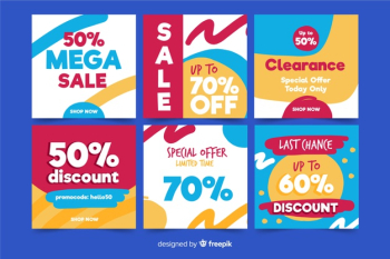 Set of square sale banners for promotion on instagram or social media Free Vector