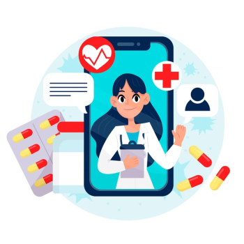 Online doctor talking about treatment and pills Free Vector
