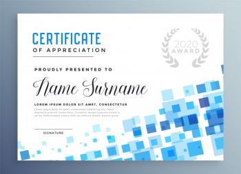 Abstract blue mosaic style certificate template Free Vector