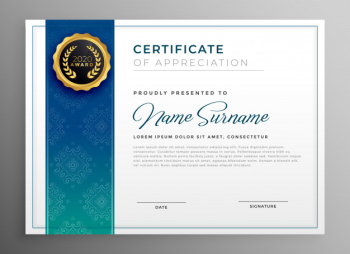Elegant blue certificate of appreciation template vector illustration Free Vector
