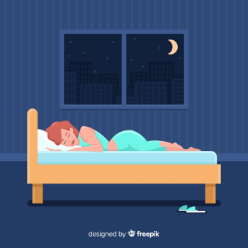 Flat person sleeping in bed Free Vector