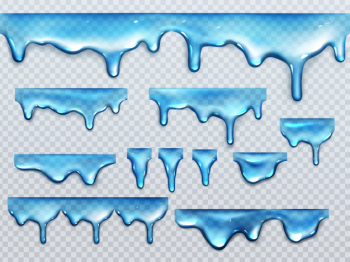 Realistic set of dripping blue pure water Free Vector