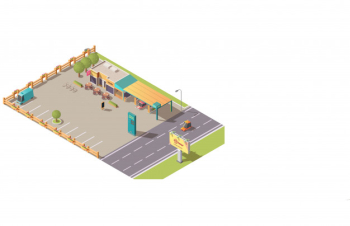 Roadside cafeteria or road cafe building isometric Free Vector