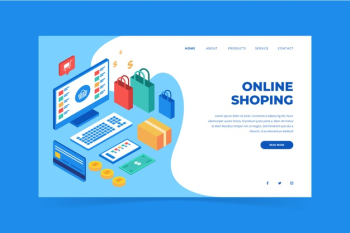 Shopping online landing page illustrated Free Vector