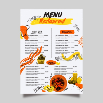 Spicy food and desserts restaurant menu Free Vector