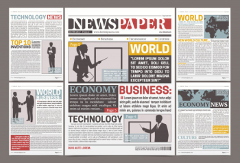 Newspaper template design with financial articles news and advertising information flat Free Vector
