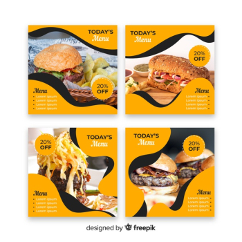 Hamburgers instagram post collection with photo Free Vector