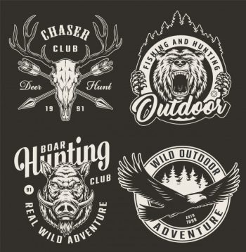 Vintage monochrome hunting club badges Free Vector